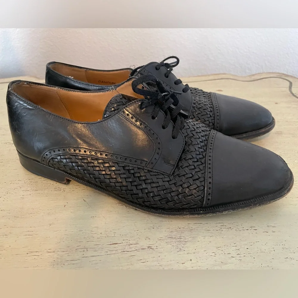Mezlan Woven Leather Cancun Cap Toe Oxford Shoes in‎ Black Size 8 1/2 M